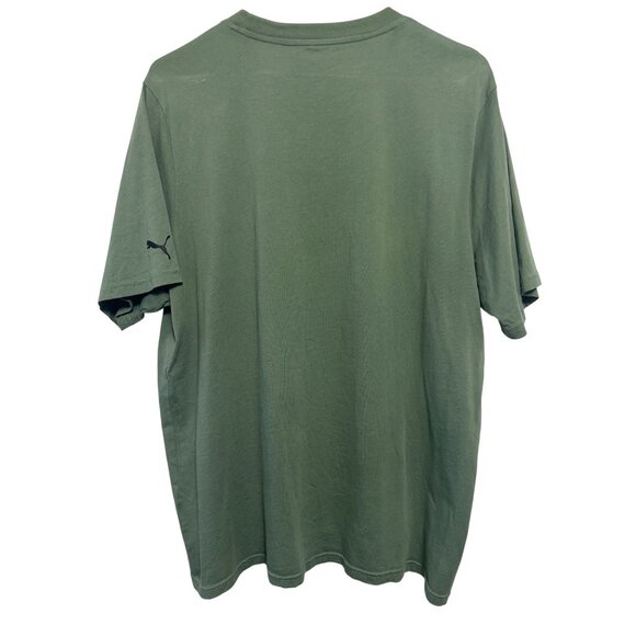 Puma Mens Olive Green Logo Graphic T-Shirt Size L Cotton Casual Wear Short Sleev - Picture 2 of 5